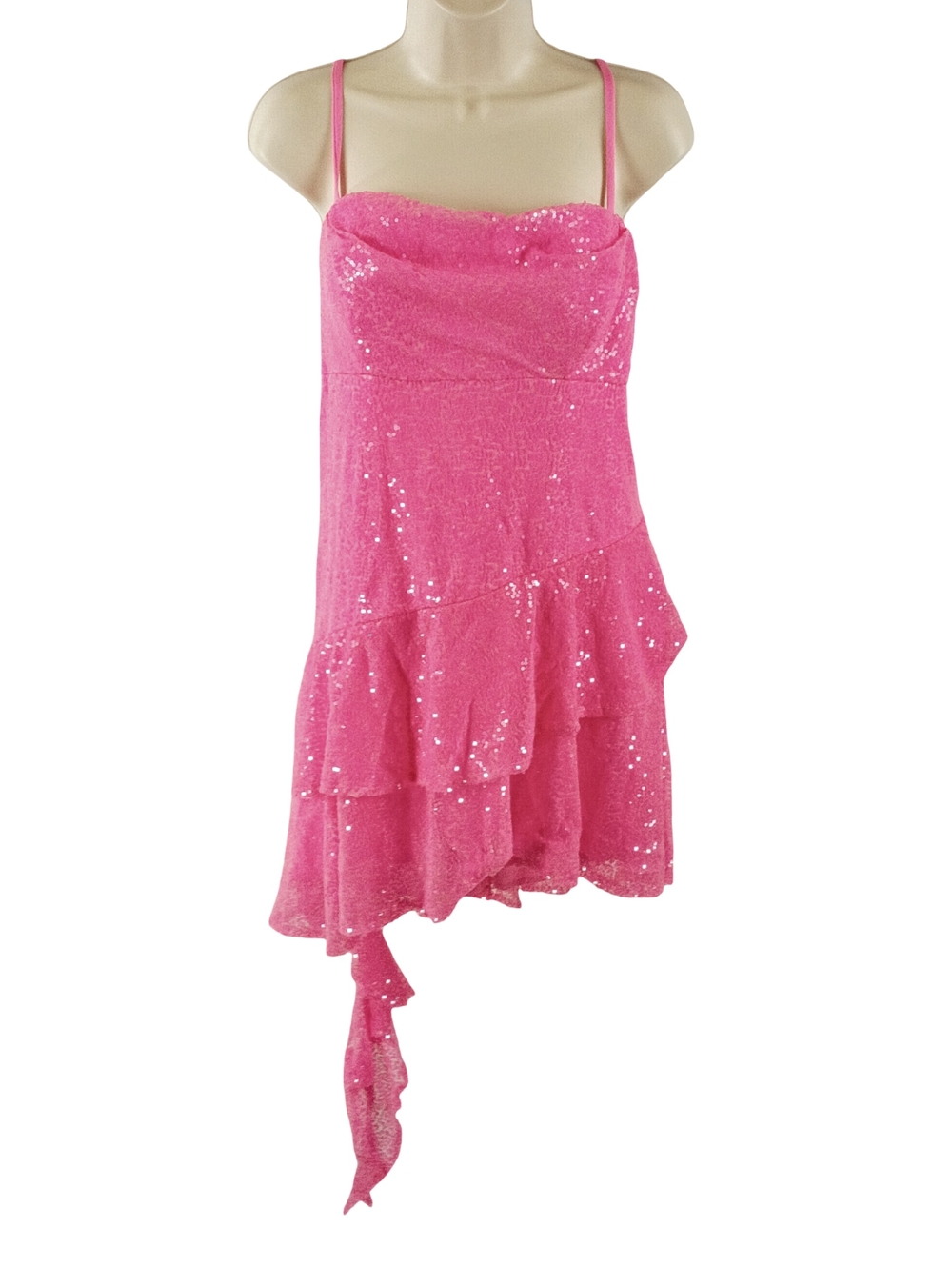 Sparkling Pink Sequin Asymmetric Mini Dress